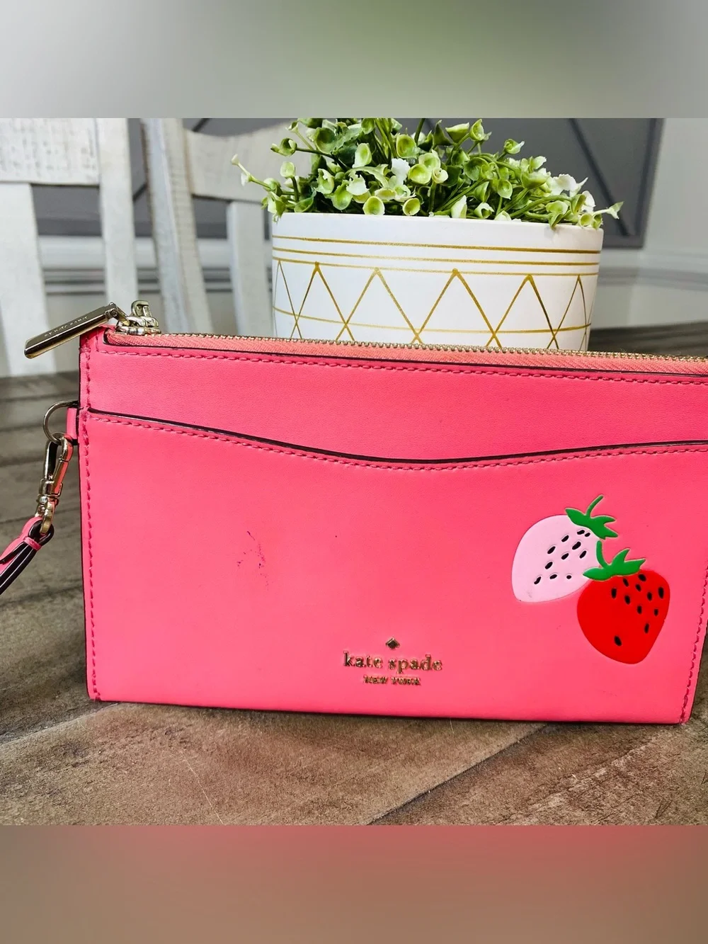 Kate Spade Picnic in the Park Strawberry Double Zip Wristlet Pink